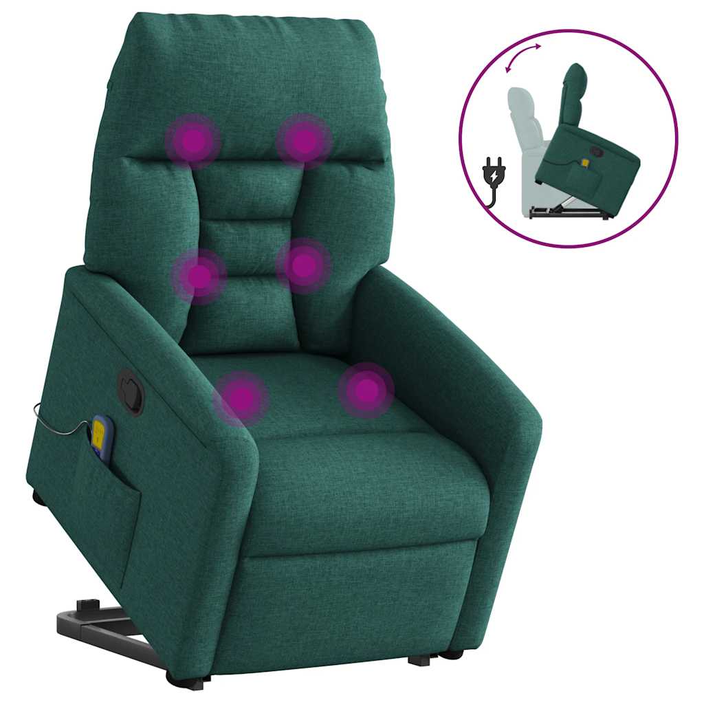 Poltrona reclinável elevatória de massagens tecido verde-escuro