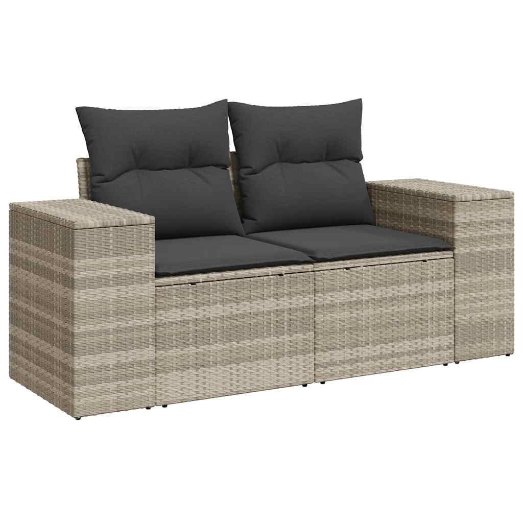 8 Pcs conj. sofás jardim c/ almofadões vime PE cinzento-claro