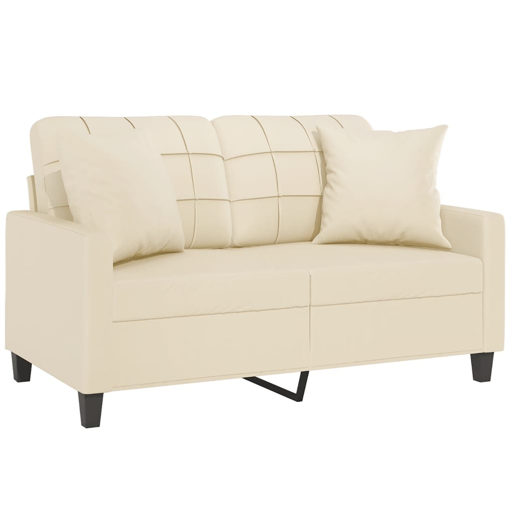 Sofá 2 lugares + almofadas decorativas 120cm couro artif. creme