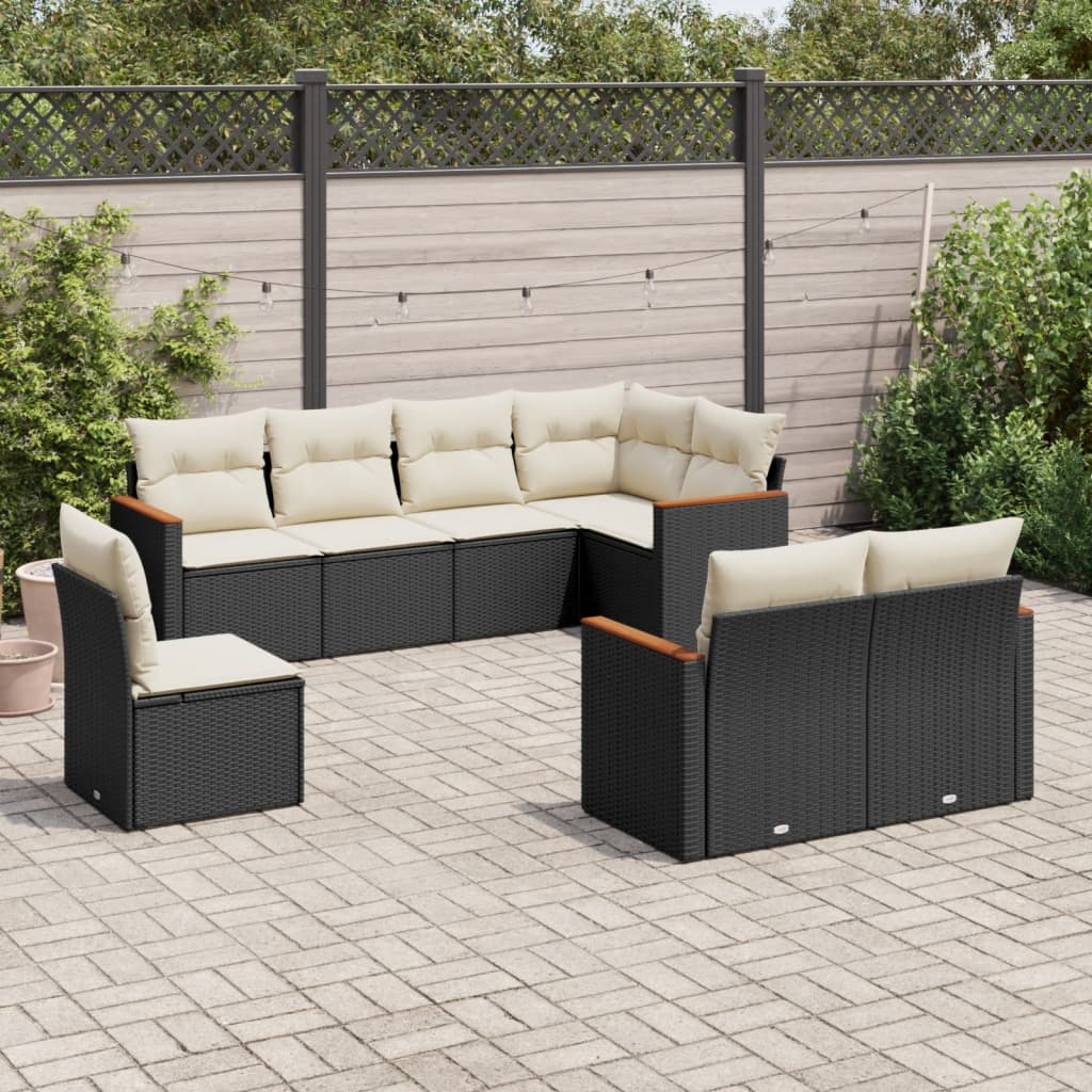 8 Pcs conjunto sofás de jardim com almofadões vime PE preto