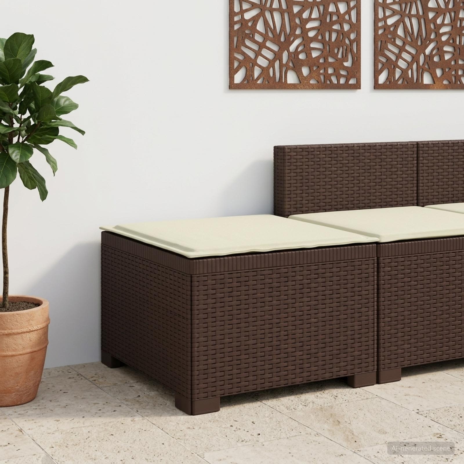 Sofá de jardim 1 lugar com almofada look rattan PP castanho