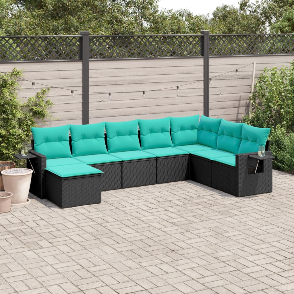 Conjunto de sofá de jardim com 8 peças e almofadas em rattan sintético preto