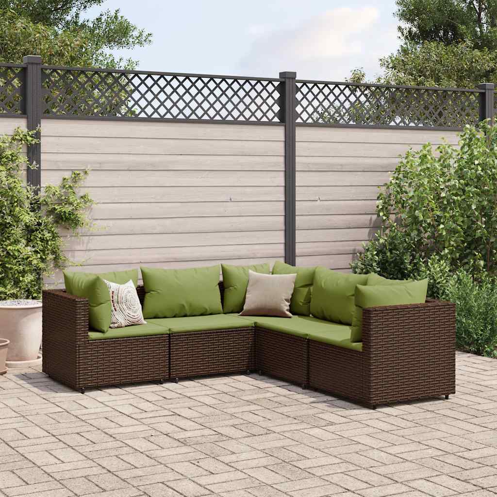5 Pcs conjunto lounge jardim c/ almofadões vime PE castanho