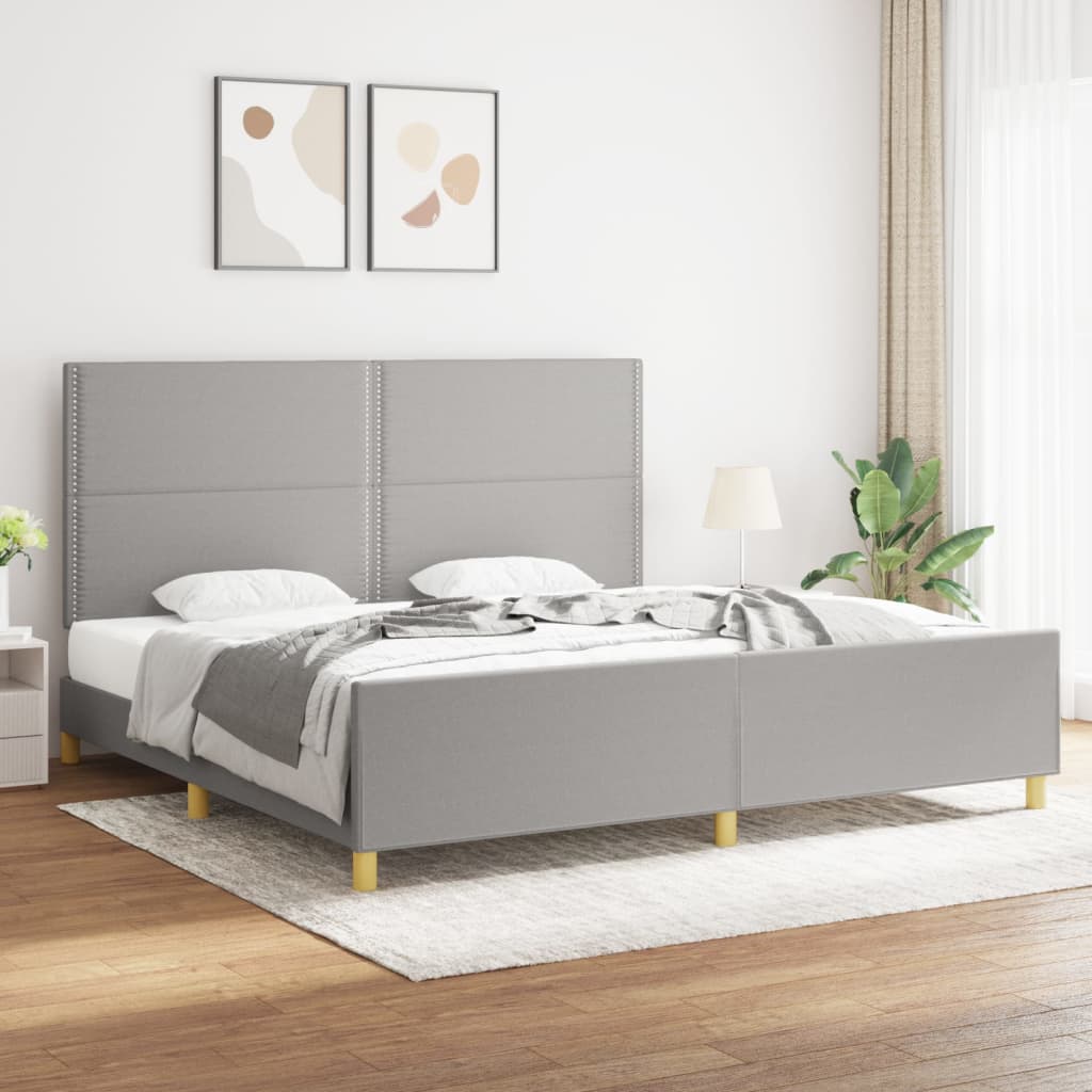 Estrutura de cama sem colchão 200x200 cm tecido cinzento-claro