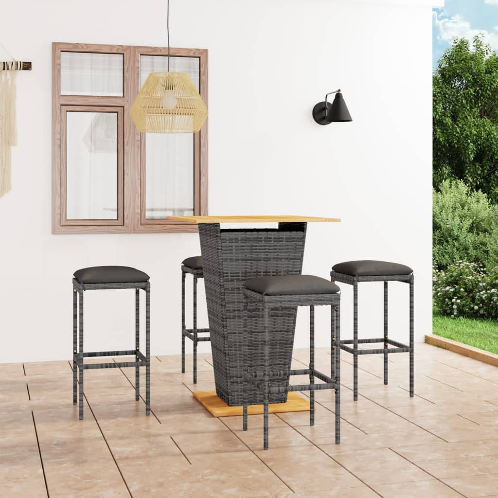 5 Pcs conjunto de bar p/ jardim c/ almofadões vime PE cinzento