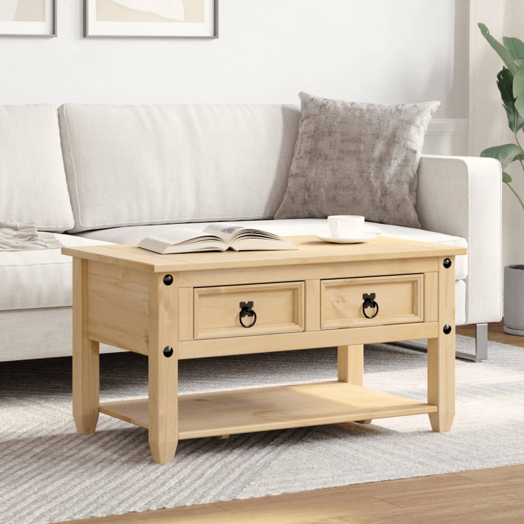 Mesa de centro com gavetas corona 85x50x45 cm pinho maciço