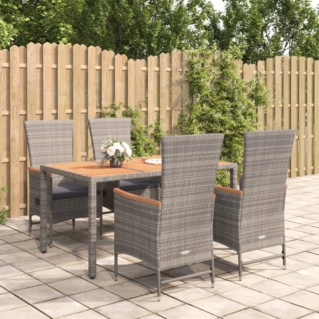 5 Pcs conjunto de jantar p/ jardim c/ almofadões vime PE cinza