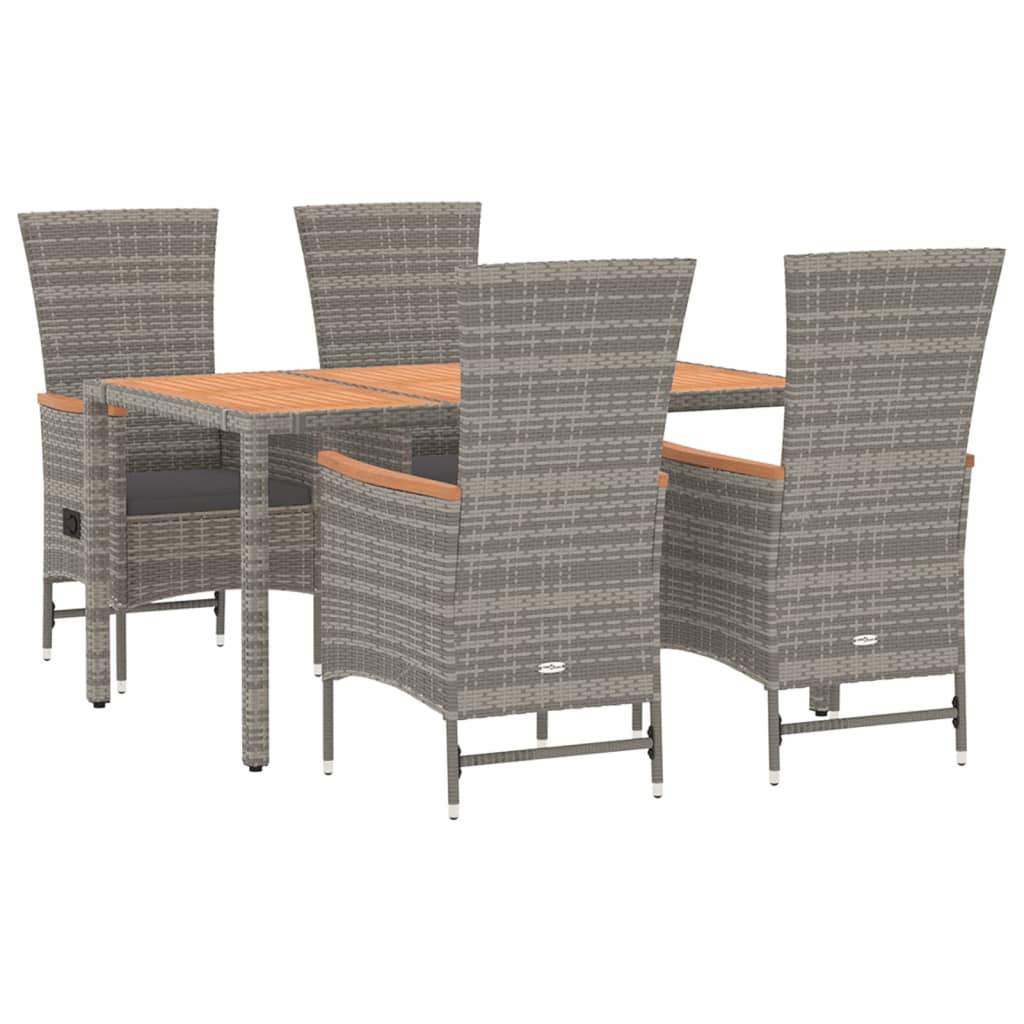 5 Pcs conjunto de jantar p/ jardim c/ almofadões vime PE cinza