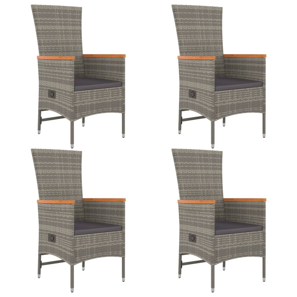 5 Pcs conjunto de jantar p/ jardim c/ almofadões vime PE cinza