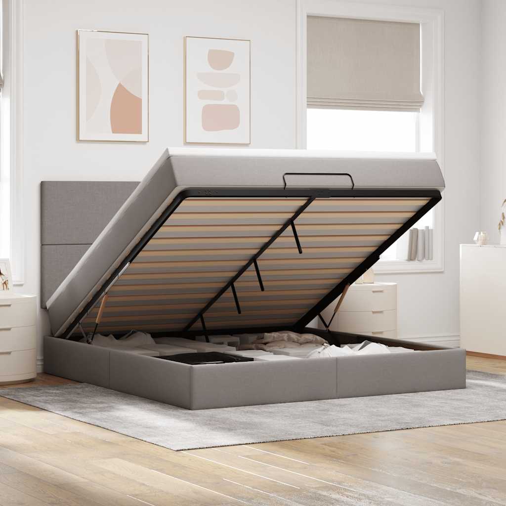 Moldura de cama otomana com tecido taupe 180x200cm