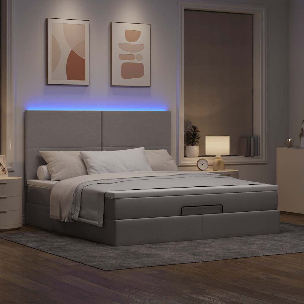 Moldura de cama otomana com tecido taupe 180x200cm