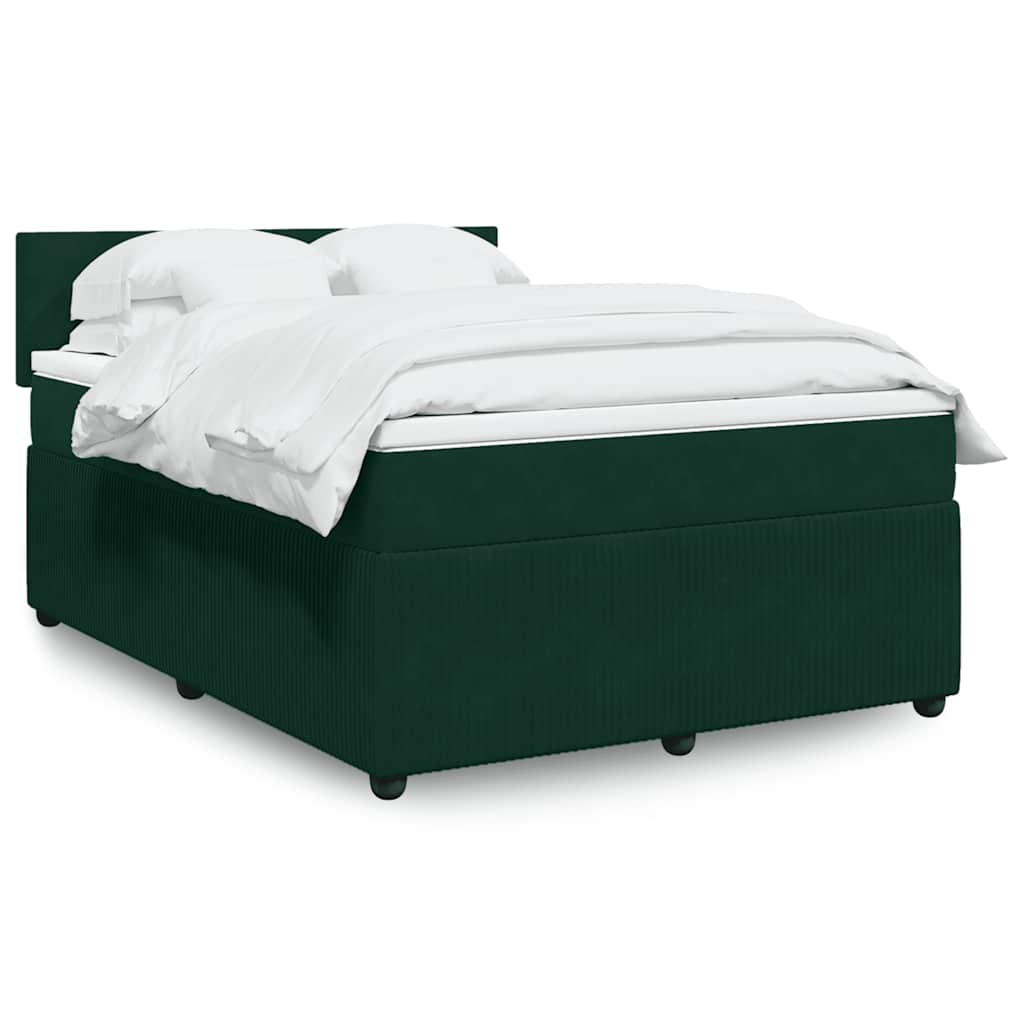 Cama com molas/colchão 140x190 cm veludo verde-escuro