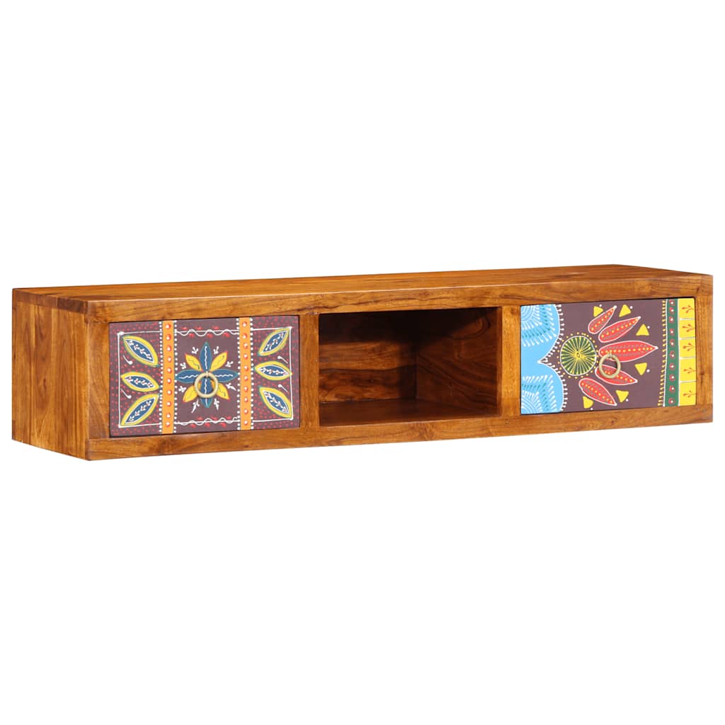 Armário de TV para parede 100x30x22 cm madeira acácia maciça