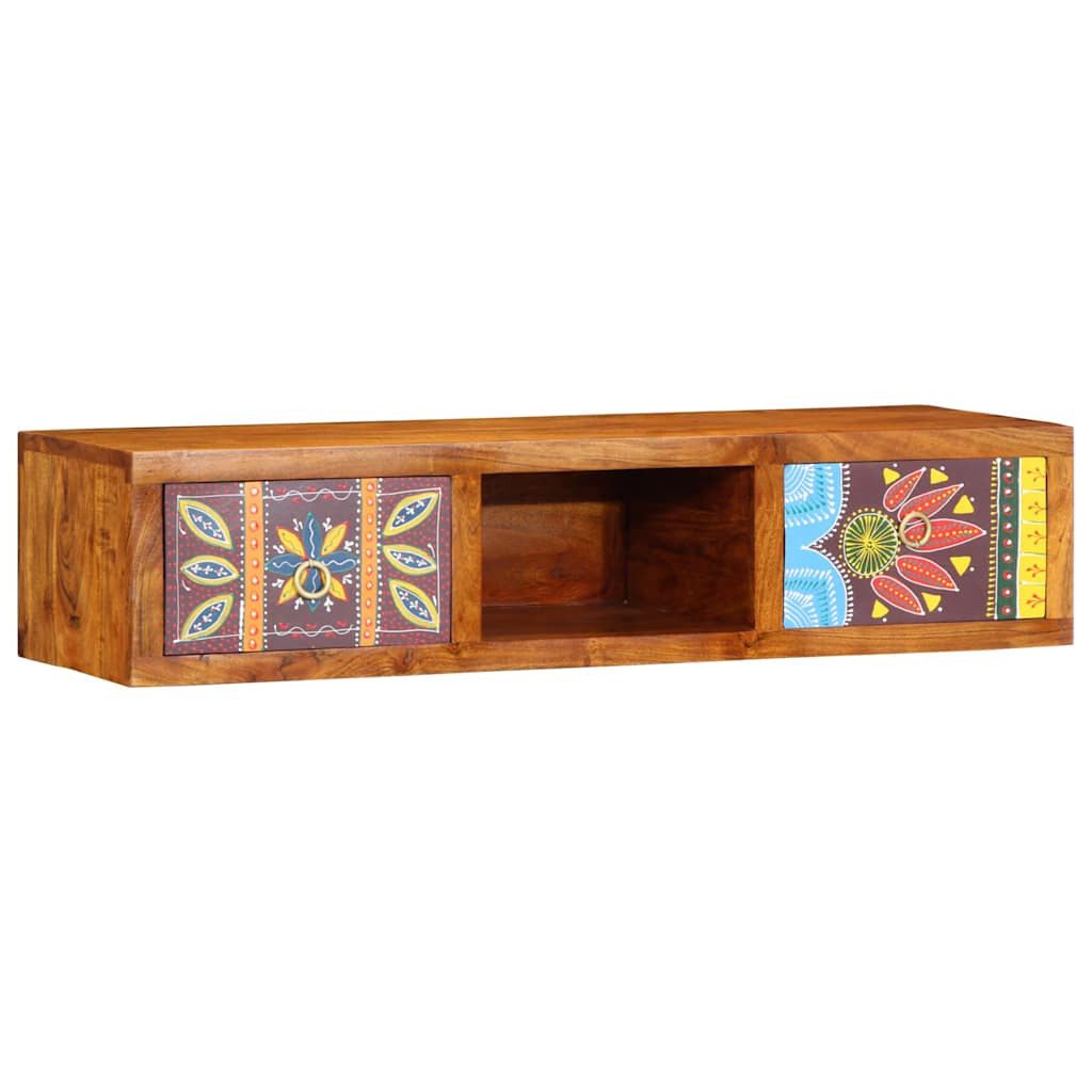Armário de TV para parede 100x30x22 cm madeira acácia maciça