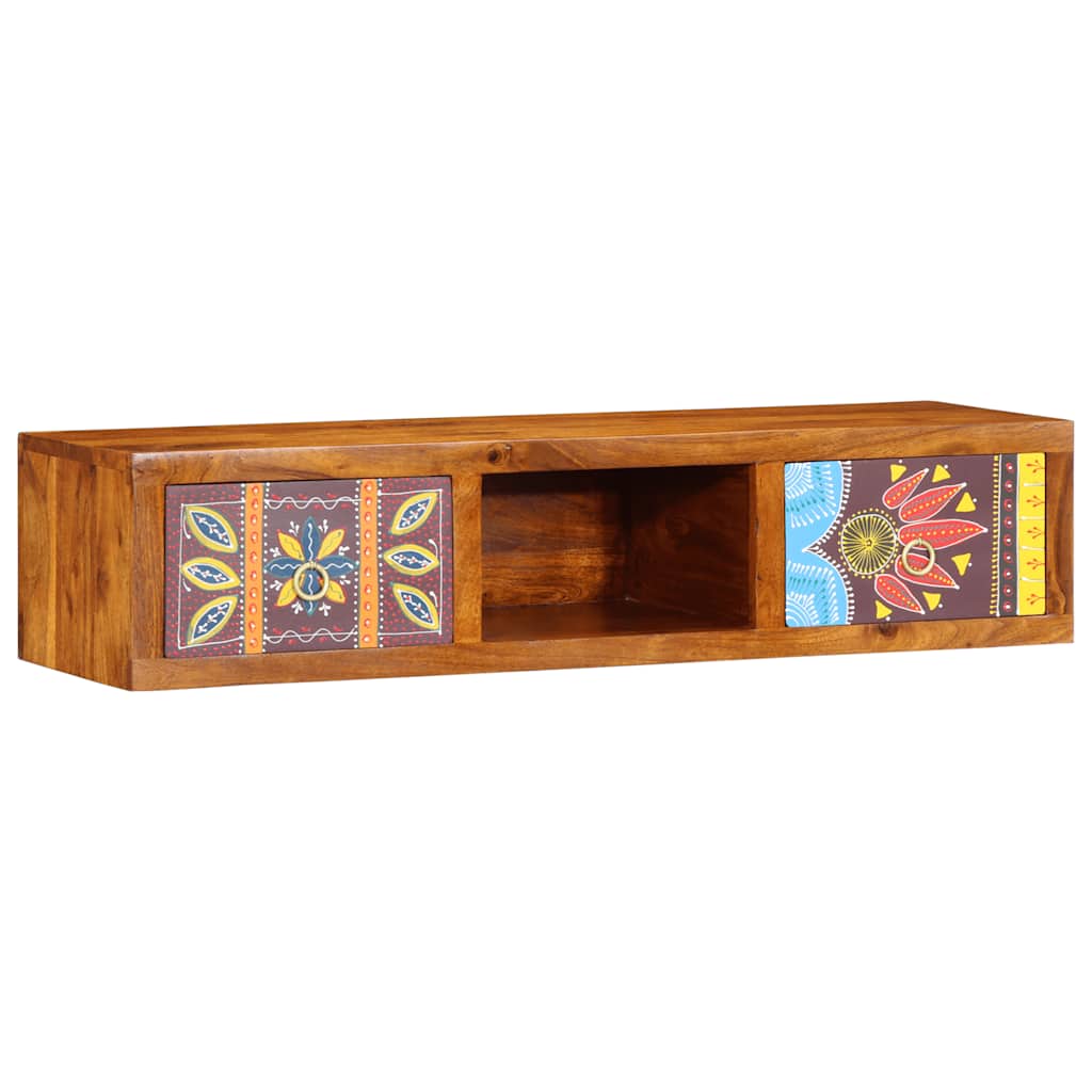 Armário de TV para parede 100x30x22 cm madeira acácia maciça