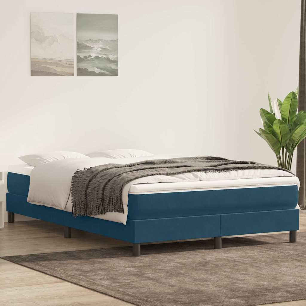 Cama com molas sem colchão 140x220 cm veludo azul-escuro