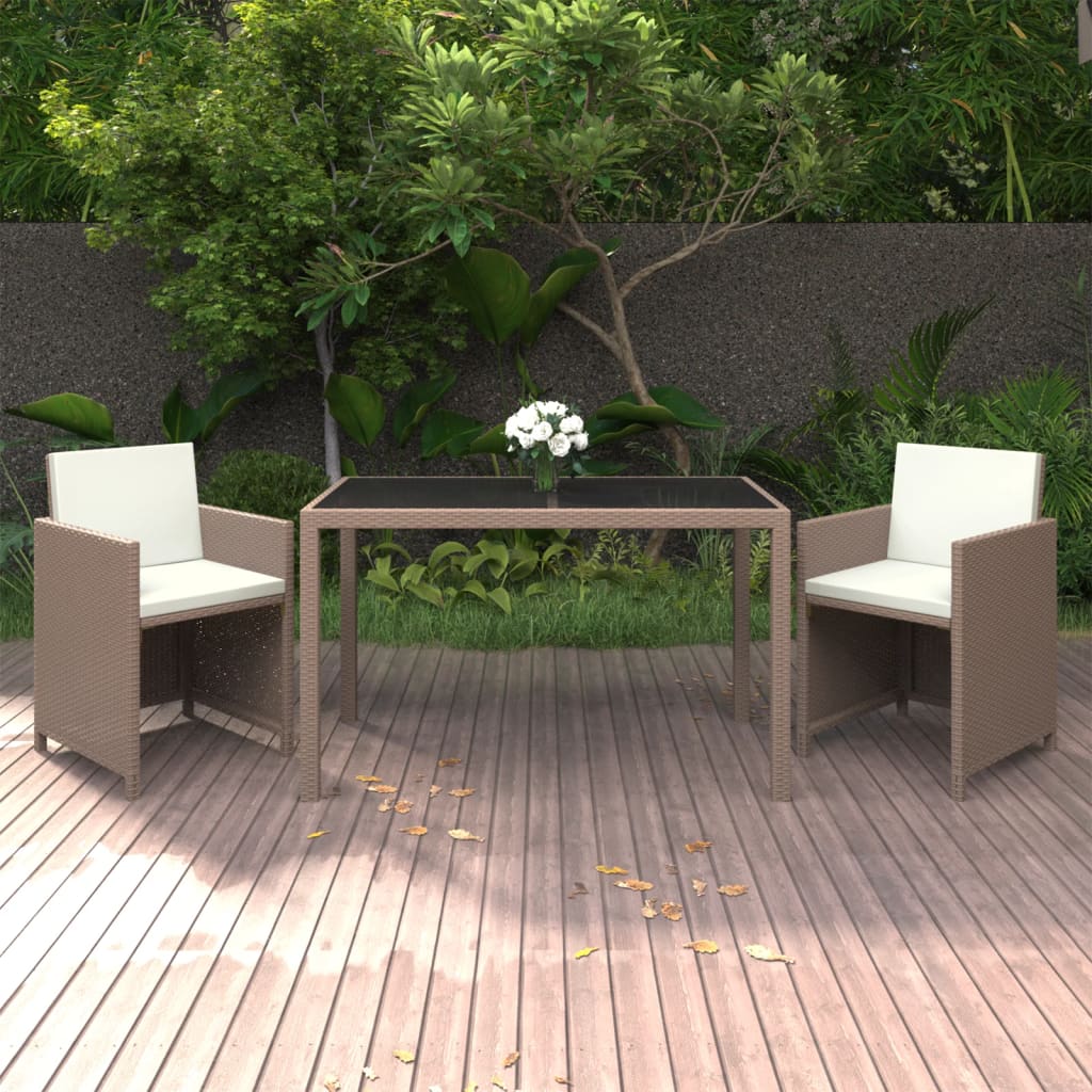 3 Pcs conjunto jantar p/ jardim c/ almofadões vime PE bege