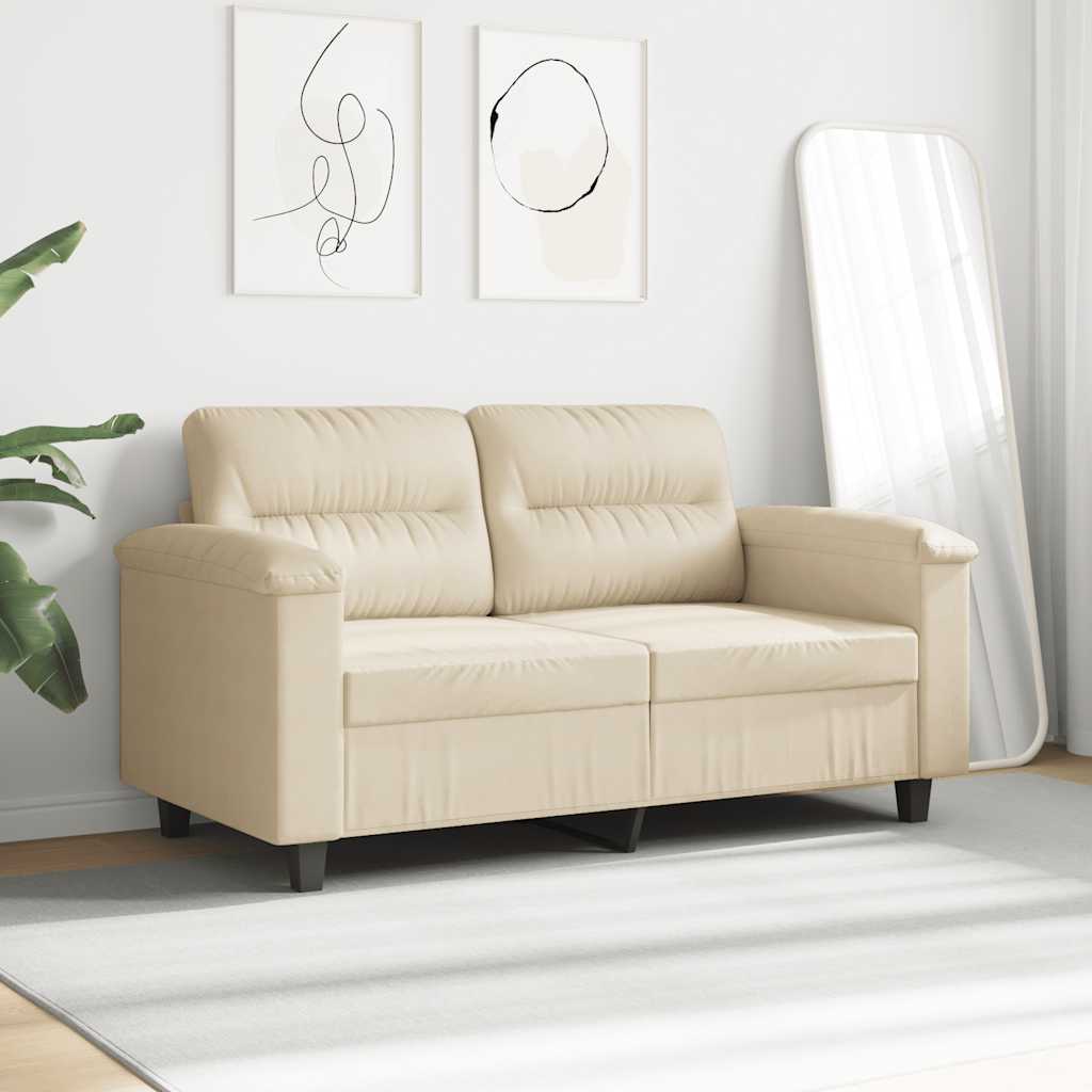 Sofá de 2 lugares 140 cm tecido de microfibra cor creme