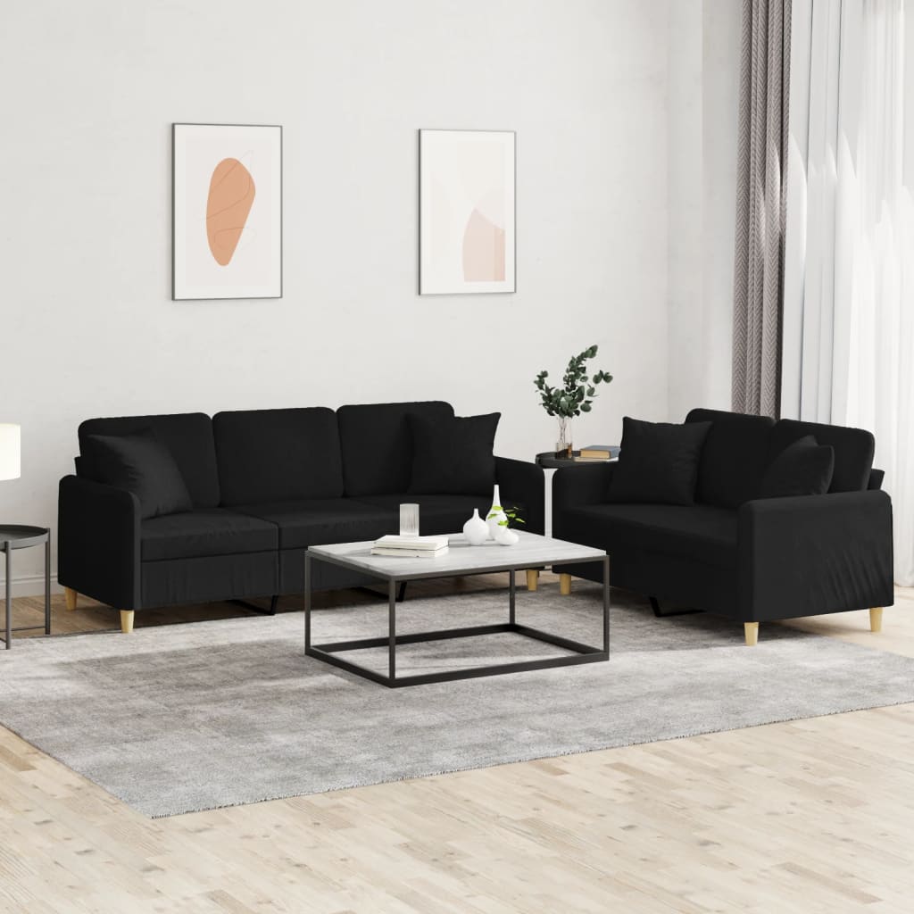 2 Pcs conjunto de sofás com almofadas tecido preto