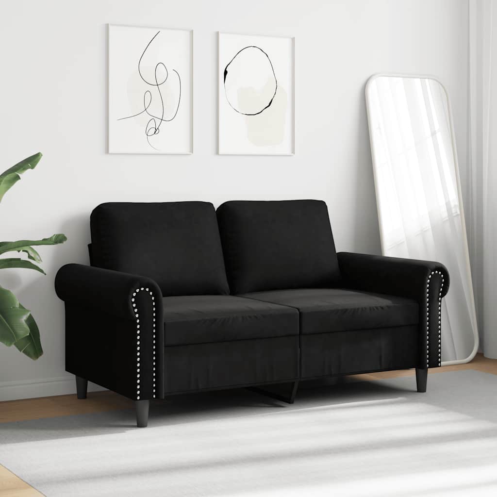 Sofá de 2 lugares veludo 120 cm preto