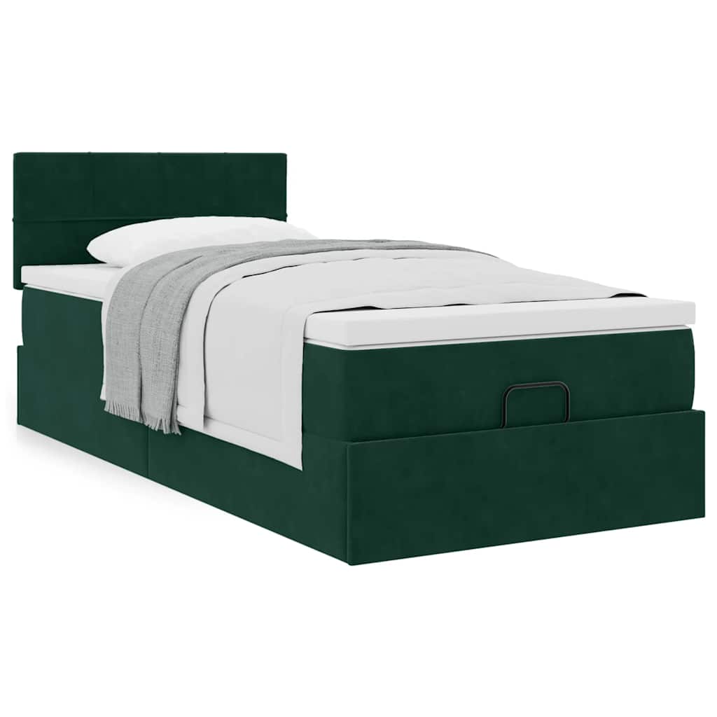 Estrutura cama otomana colchão 80x200 cm veludo verde escuro