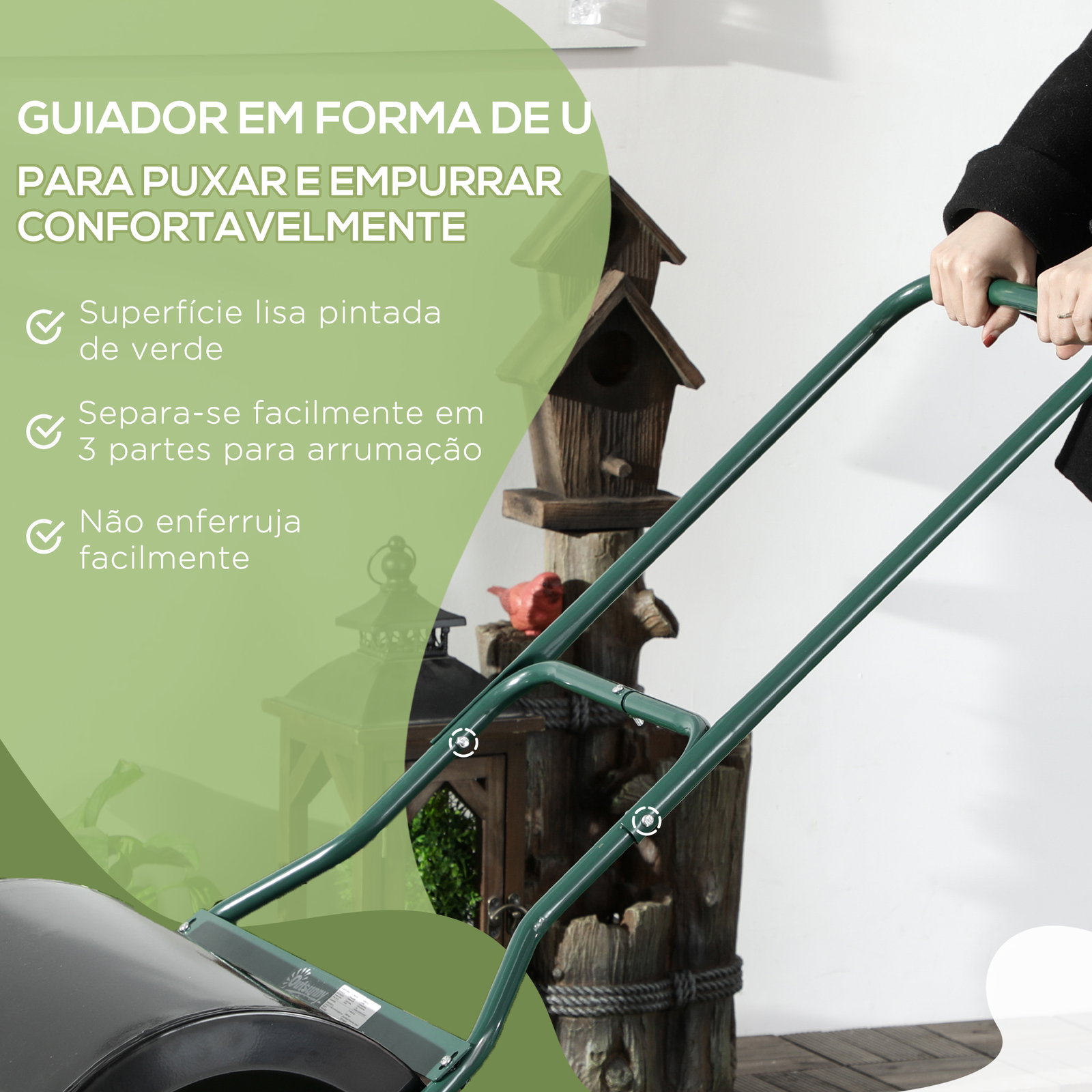Rolo de gramado para jardim com capacidade de 60L preenchível com areia ou água de 50 cm de diâmetro preto