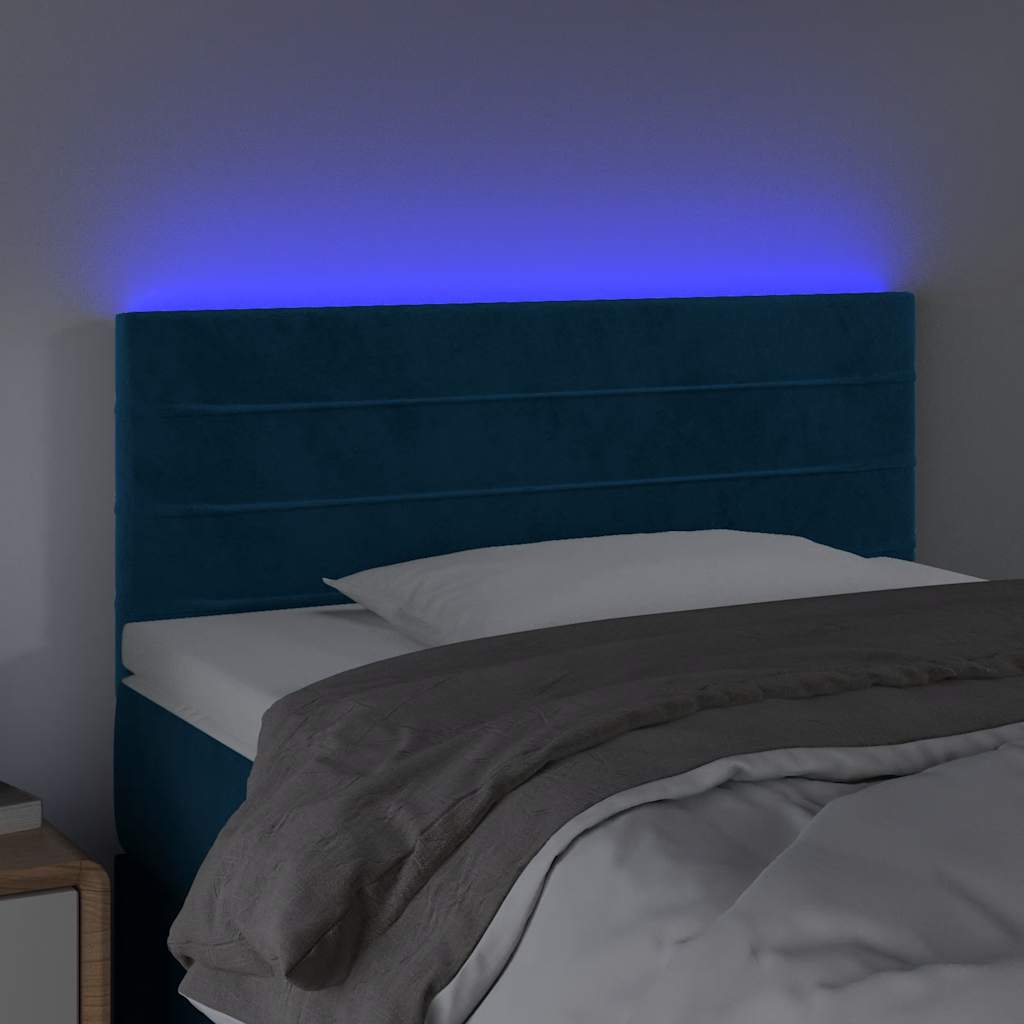 Cabeceira de cama c/ luzes LED veludo 90x5x78/88 cm azul-escuro