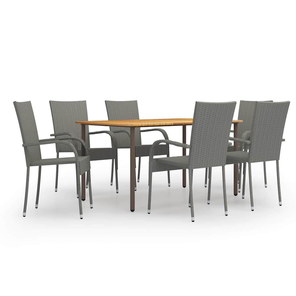 7 Pcs conjunto de jantar para jardim vime PE cinzento