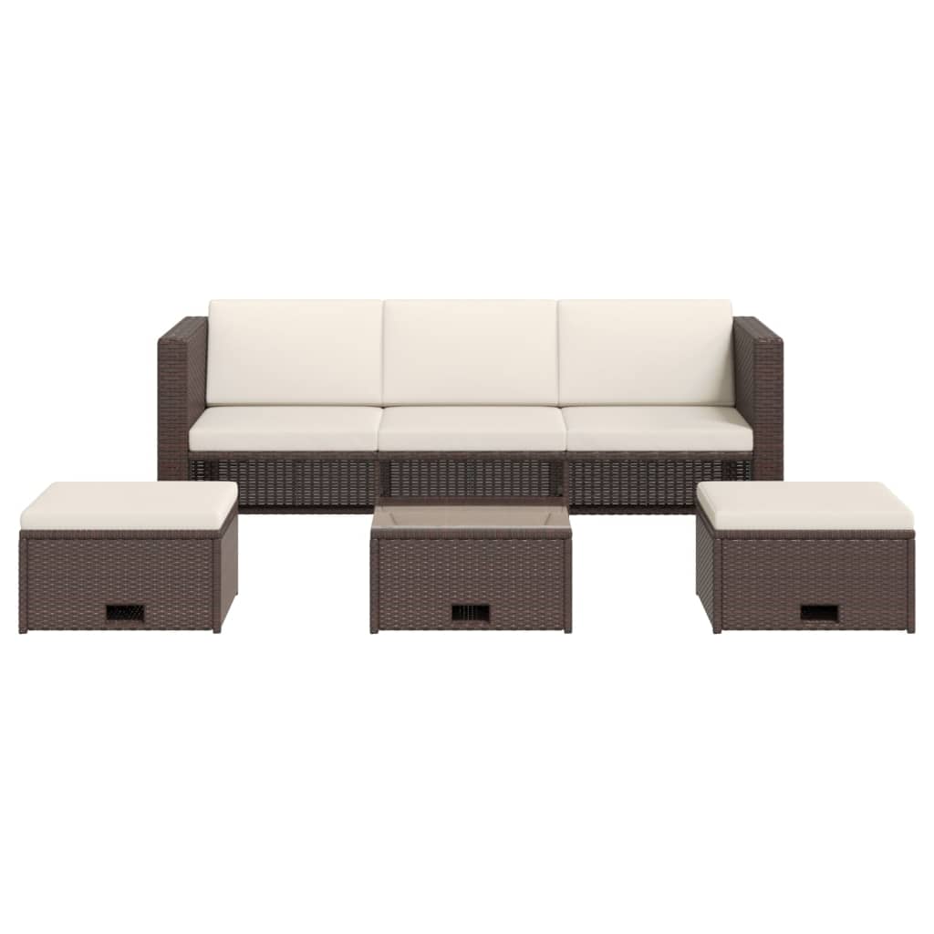 4 Pcs conjunto lounge jardim c/ almofadões vime PE castanho