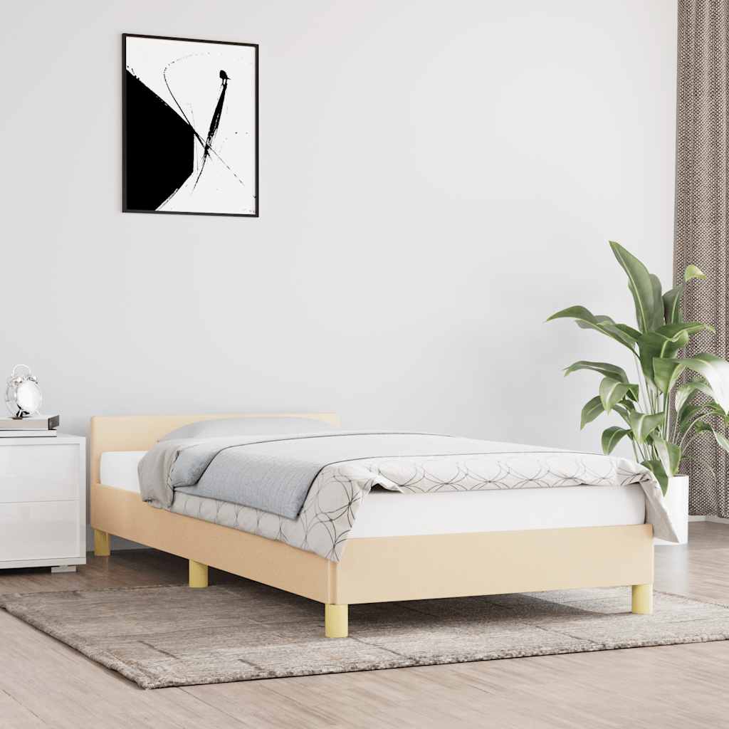 Estrutura cama c/ cabeceira sem colchão tecido 90x200 cm creme
