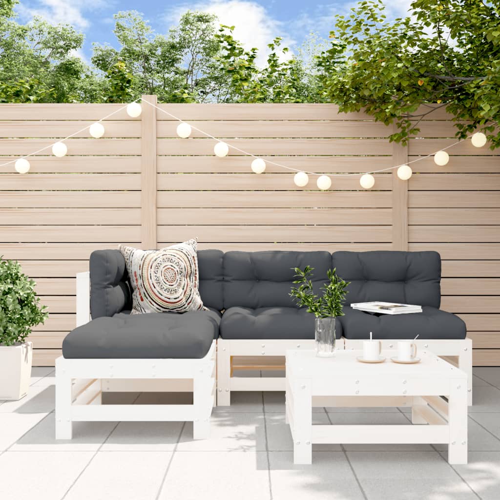 5 Pcs conjunto lounge de jardim madeira de pinho maciça branco