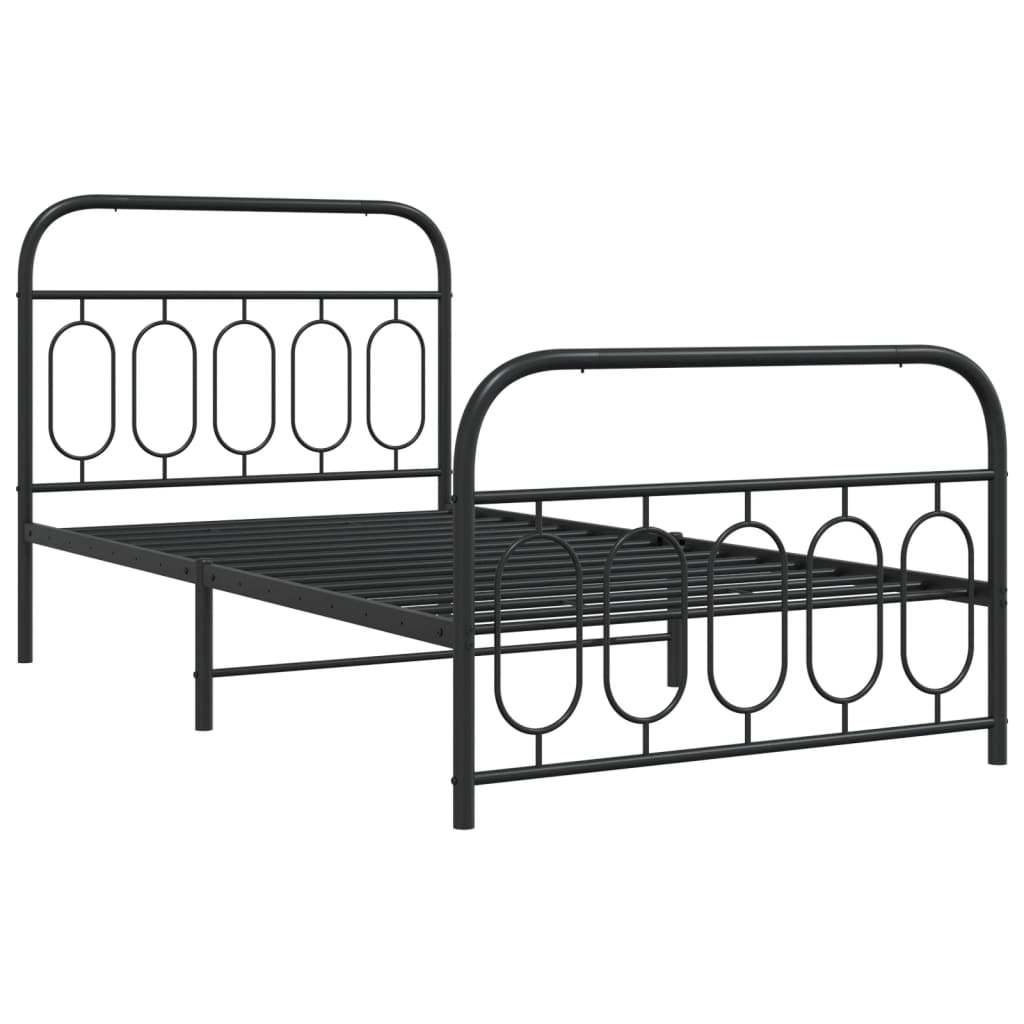 Estrutura de cama com cabeceira e pés 107x203 cm metal preto