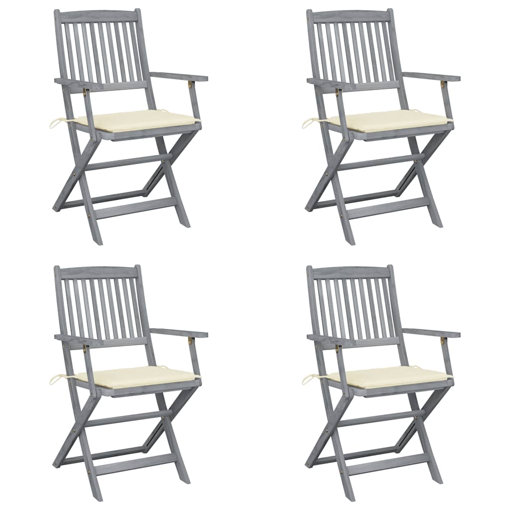 Cadeiras exterior dobráveis c/ almofadões 4 pcs acácia maciça