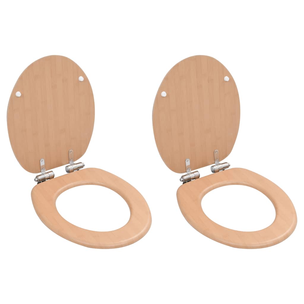 Assentos sanita 2 pcs c/ tampas fecho suave MDF design bambu