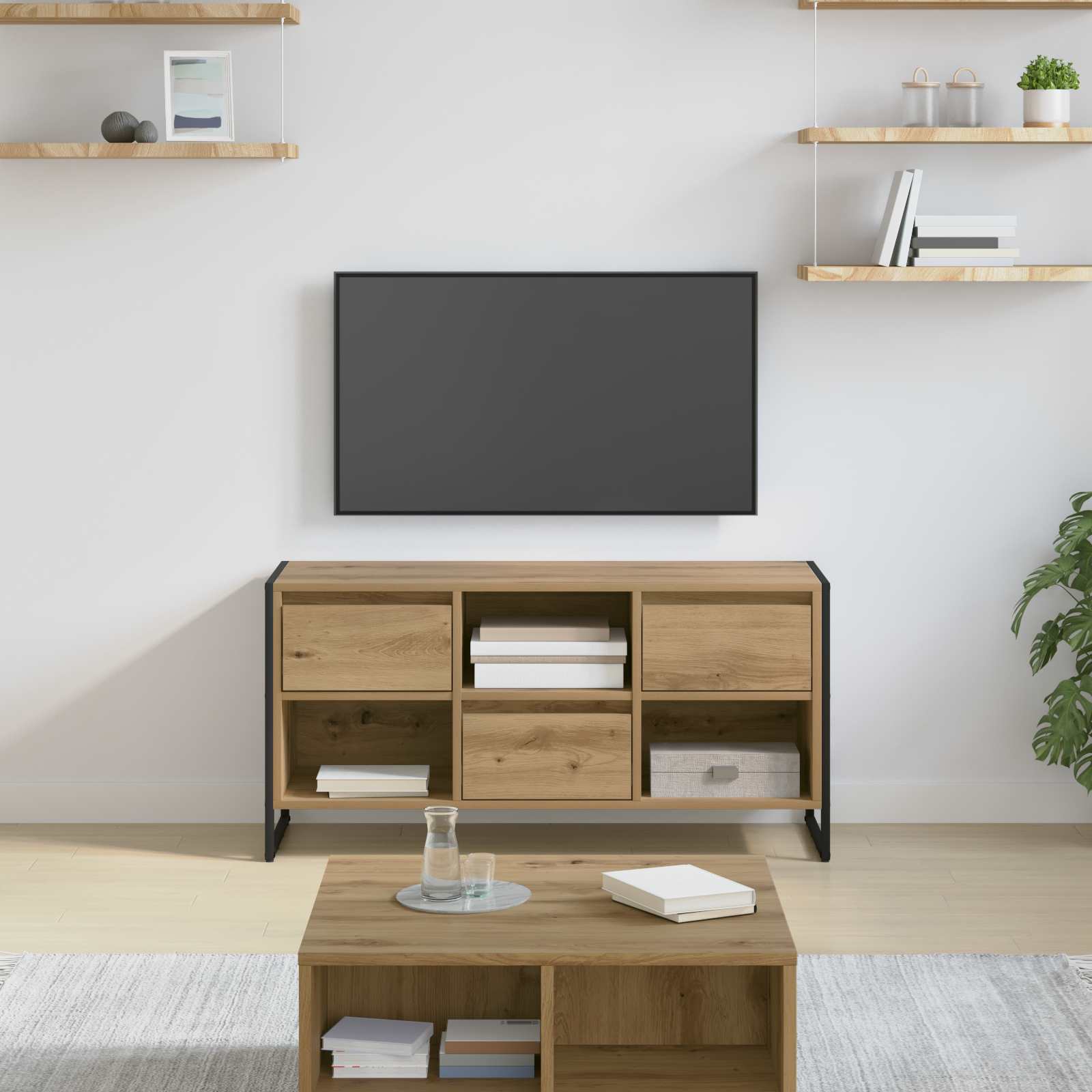 Gabinete para TV 100 x 36 x 49,5 cm carvalho artesanal