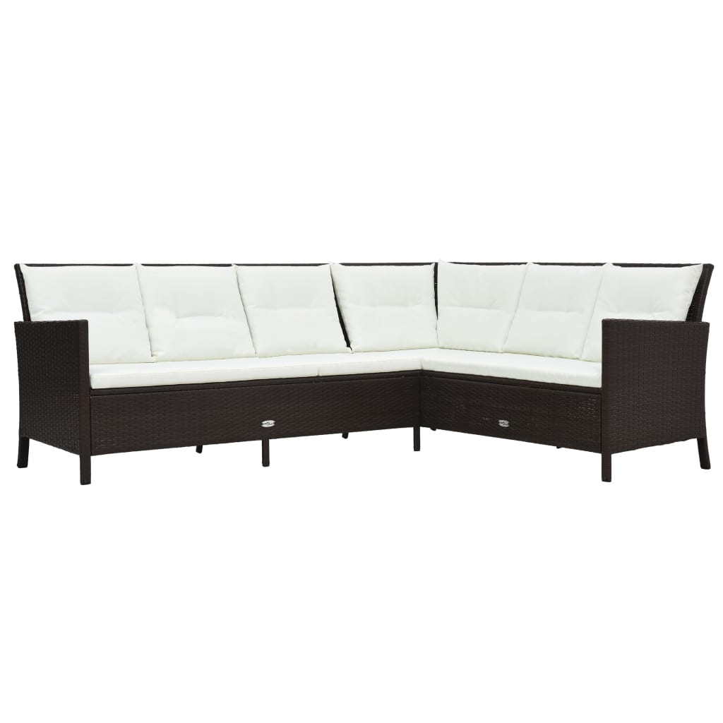 3 Pcs conjunto lounge jardim c/ almofadões vime PE castanho