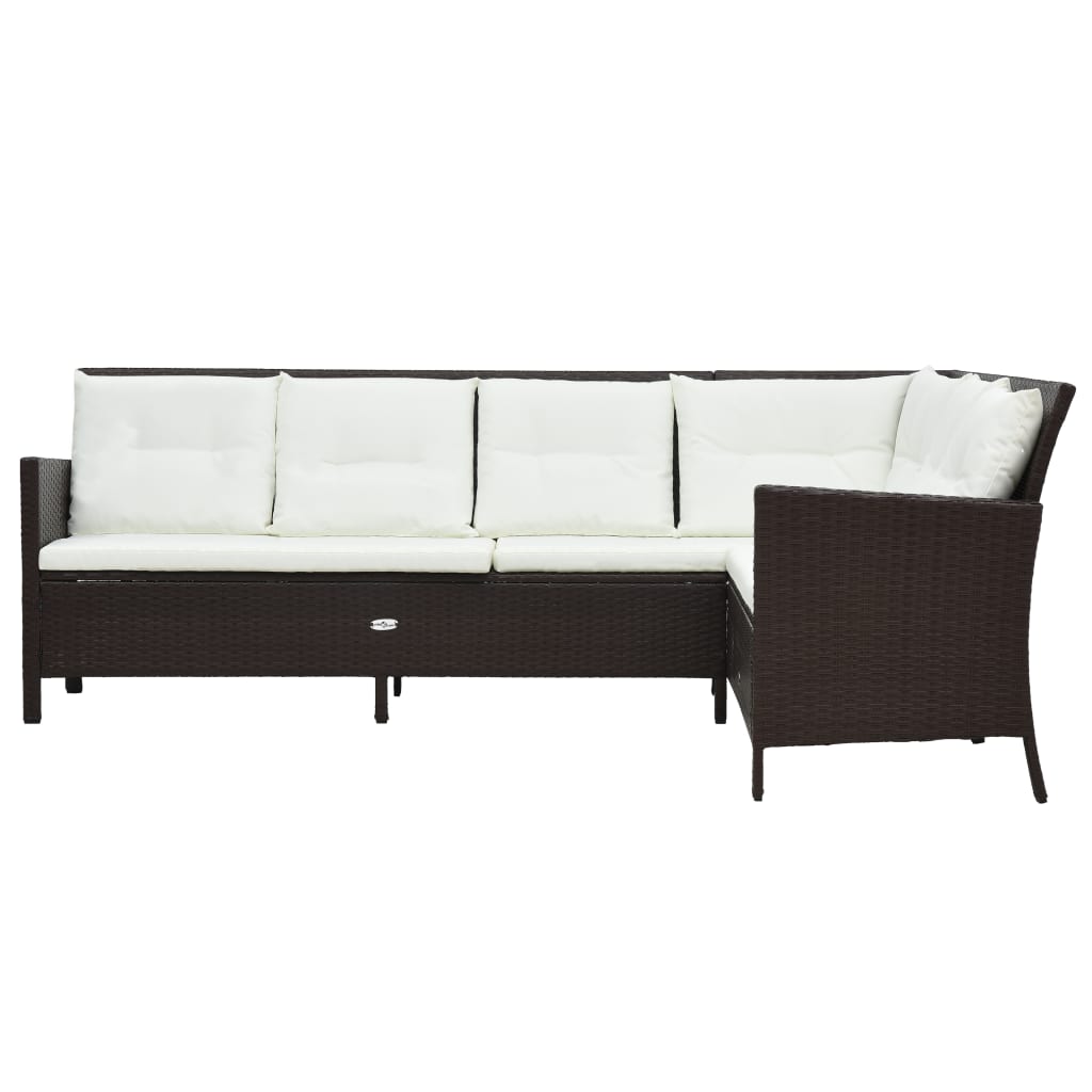 3 Pcs conjunto lounge jardim c/ almofadões vime PE castanho