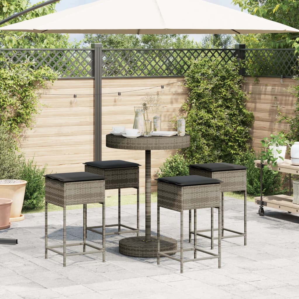 5 Pcs conjunto de bar p/ jardim c/ almofadões vime PE cinzento