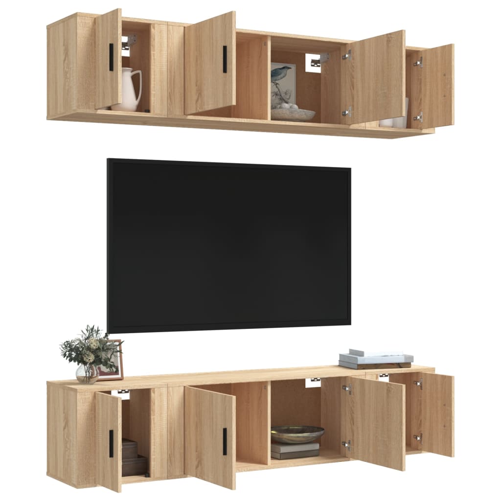 Conjunto móveis de TV 6 pcs madeira processada carvalho sonoma