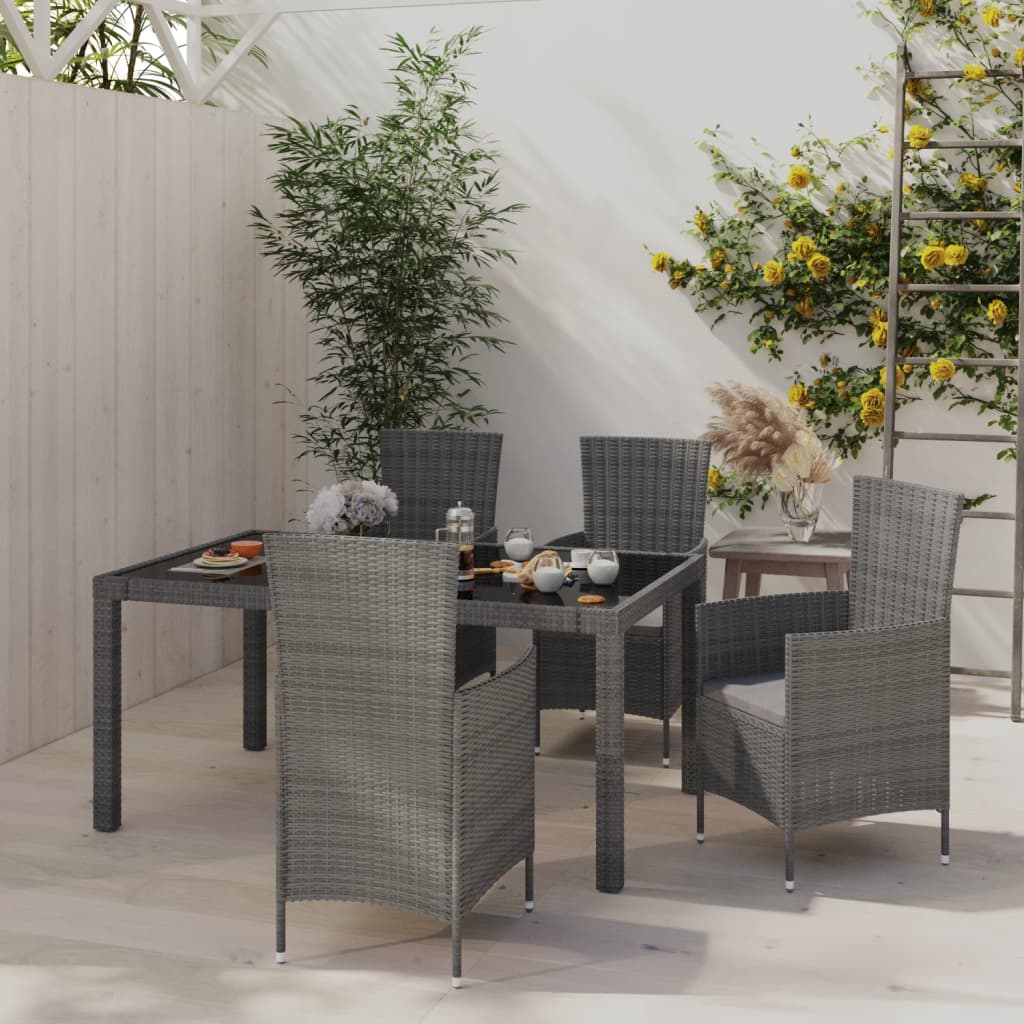 5Pcs conjunto de jantar p/ exterior c/ almofadões vime PE cinza