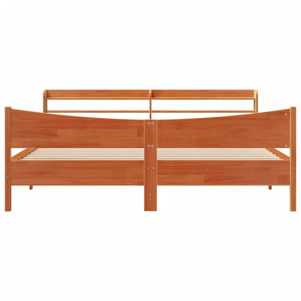 Estrutura cama c/ cabeceira 200x200cm pinho maciço castanho-mel