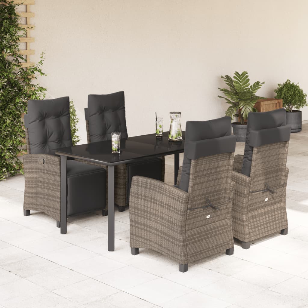 5 Pcs conjunto de jantar p/ jardim c/ almofadões vime PE cinza