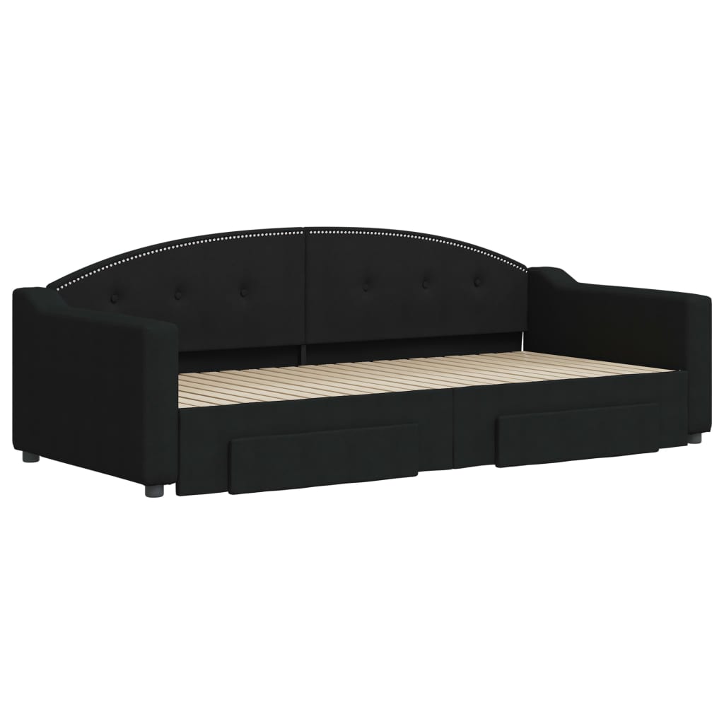 Sofá-cama com gavetão e gavetas 90x200 cm tecido preto