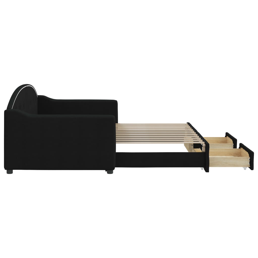 Sofá-cama com gavetão e gavetas 90x200 cm tecido preto
