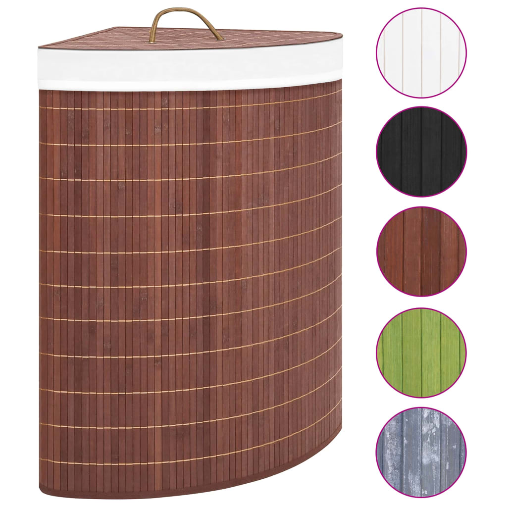 Cesto de canto para roupa suja 60 l bambu castanho