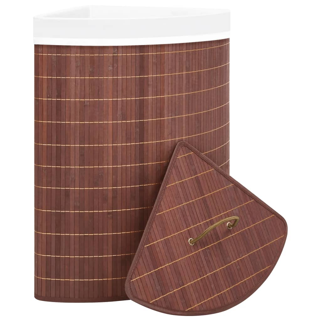 Cesto de canto para roupa suja 60 l bambu castanho