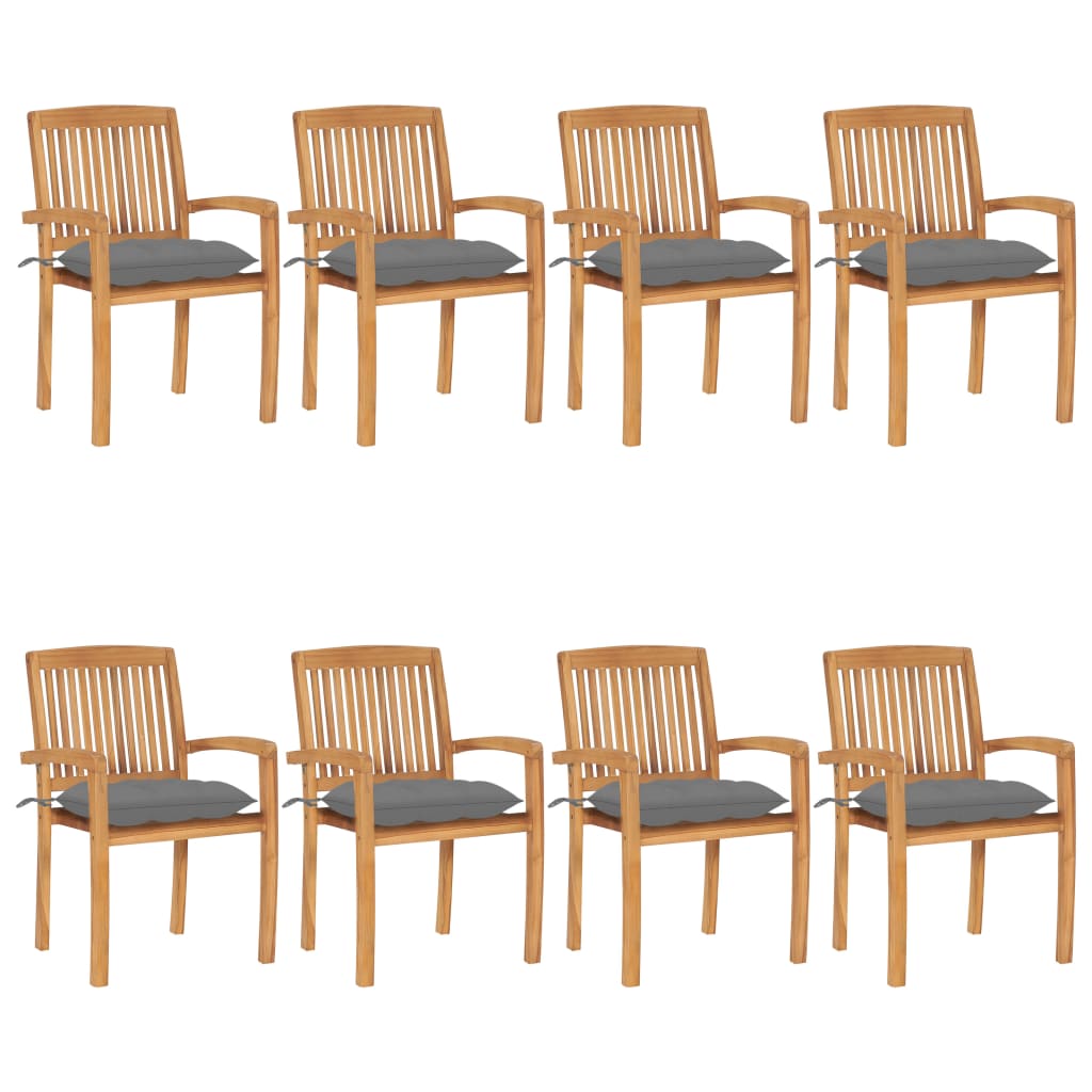 Cadeiras de jardim empiháveis c/ almofadões 8 pcs teca maciça