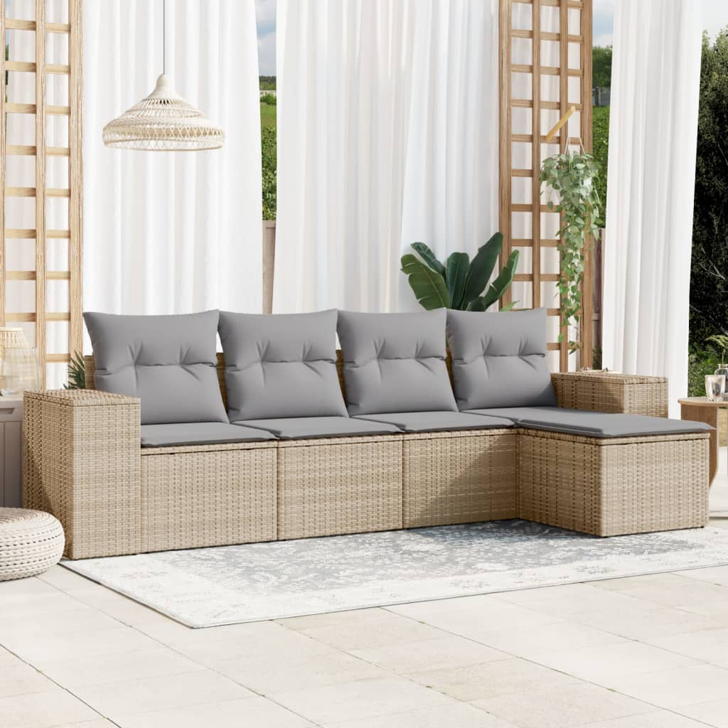 5 Pcs conjunto de sofás p/ jardim com almofadões vime PE bege