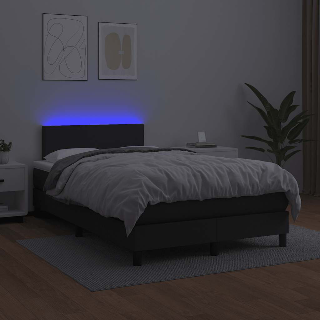 Cama box spring colchão e LED 120x190 cm couro artificial preto