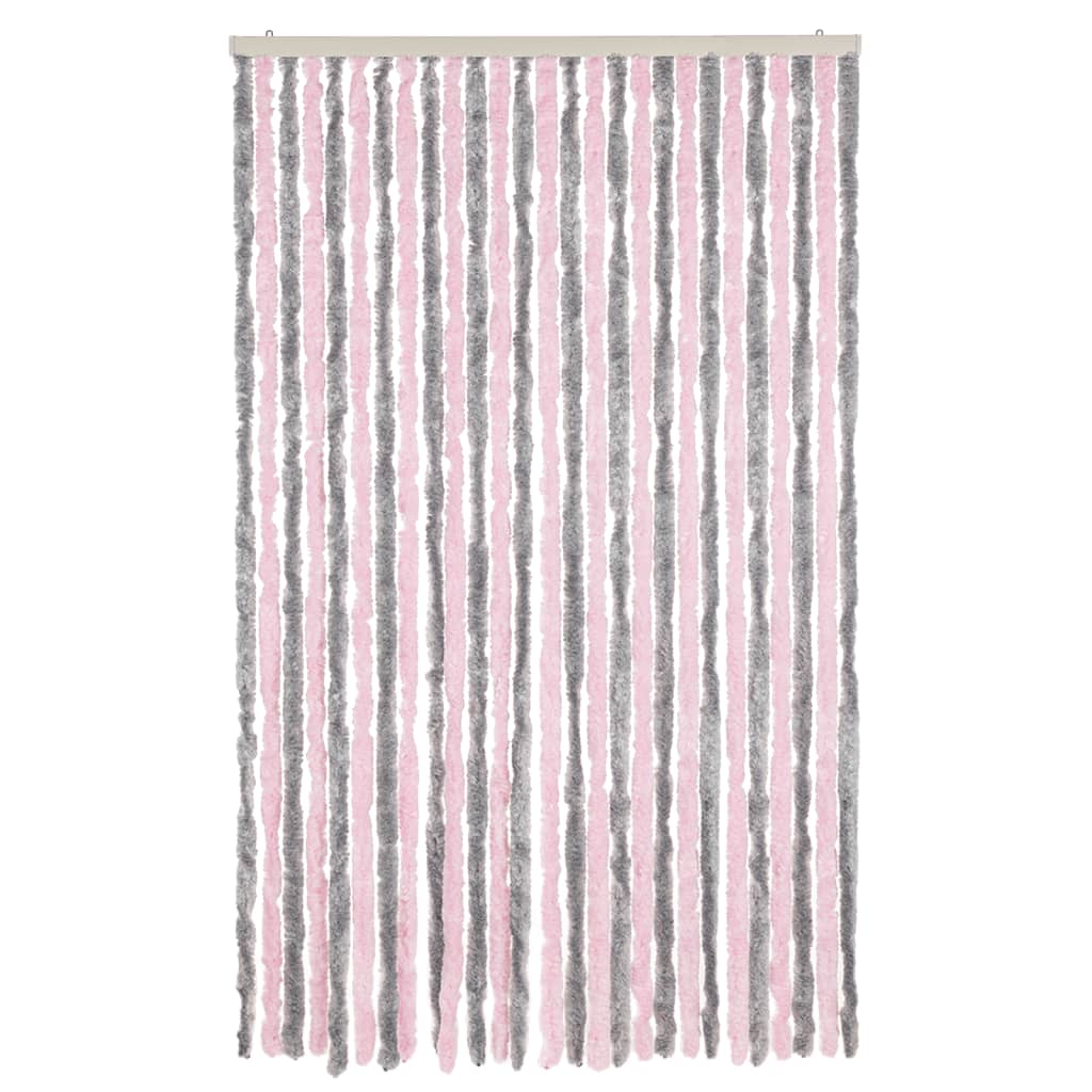 Cortina anti-insetos 118x220 cm chenille cinza prateado e rosa